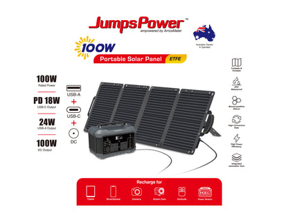 JumpsPower 100w Solar Panel - Foldable & Portable Mobile Solar Power APE AUST