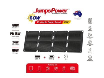 60w Mobile Solar Panel - JumpsPower solar kits APE aust - Flexible solar panel for outdoor exploration