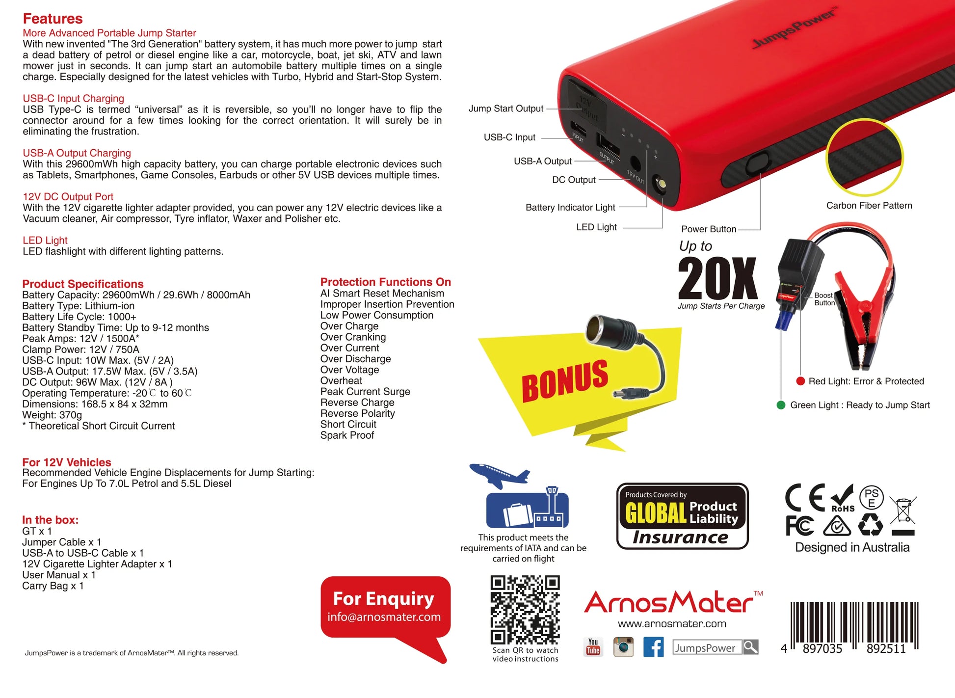 JumpsPower GT 1500A best jump starter - APE Portable Power Pack for car