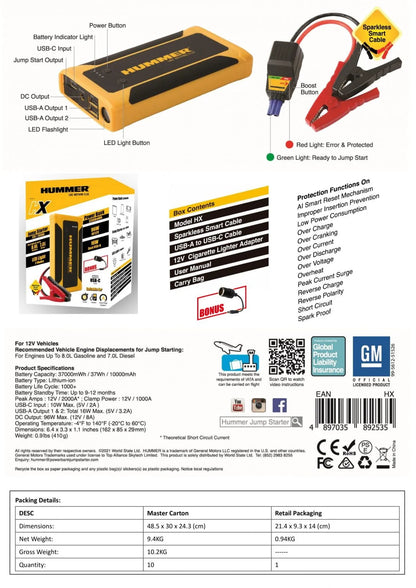 NEW Hummer HX – 2000A Jump Starter USB-C Power Bank 37000mWh